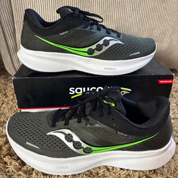 Saucony Ride 16 Running Shoes Sneakers Umbra/Slime/Olive Mens 11.5 - Picture 1 of 14